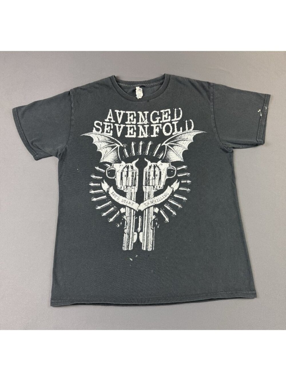 Rare Vintage Y2K Avenged Sevenfold Start The Killing Pistol Gun Wings Sun Fade T